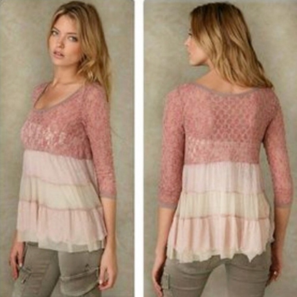 Free People Queen Anne Lace Tiered Boho Pink Top